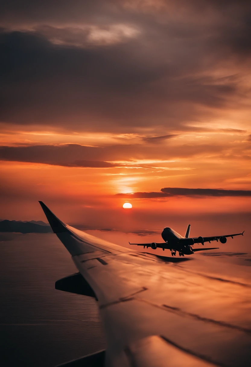 Close-up of cloudy sunset and airplane flying in the sky, Amazing skies, Amazing skies, Stunning sunset, brilliant sunset, A very colorful heaven, Amazing reflections of the sky, Colorful clouds, colorful sunset, Sunset clouds, Cloudy sunset, Glowing clouds, fire in the sky, Fire reflection, Spectacular sunset, Beautiful sunset, Colorful sky, Fire from the sky
