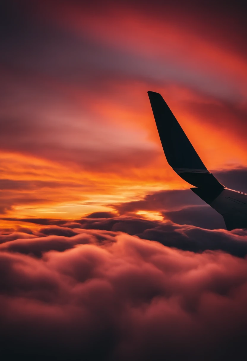 Close-up of cloudy sunset and airplane flying in the sky, Amazing skies, Amazing skies, Stunning sunset, brilliant sunset, A very colorful heaven, Amazing reflections of the sky, Colorful clouds, colorful sunset, Sunset clouds, Cloudy sunset, Glowing clouds, fire in the sky, Fire reflection, Spectacular sunset, Beautiful sunset, Colorful sky, Fire from the sky