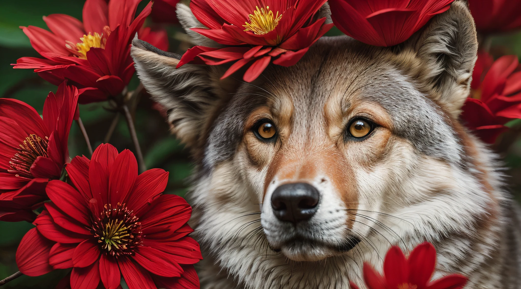 A Garota da Capa Vermelha close up, com o Lobo na Floresta Escura, pintura digital detalhada, uma pintura fotorrealista, fotografia de arte