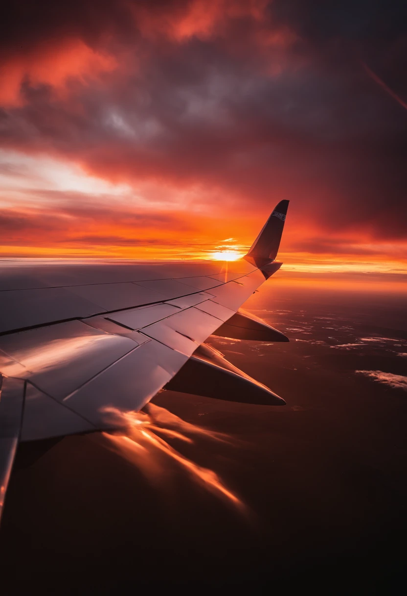 Close-up of cloudy sunset and airplane flying in the sky, Amazing skies, Amazing skies, Stunning sunset, brilliant sunset, A very colorful heaven, Amazing reflections of the sky, Colorful clouds, colorful sunset, Sunset clouds, Cloudy sunset, Glowing clouds, fire in the sky, Fire reflection, Spectacular sunset, Beautiful sunset, Colorful sky, Fire from the sky