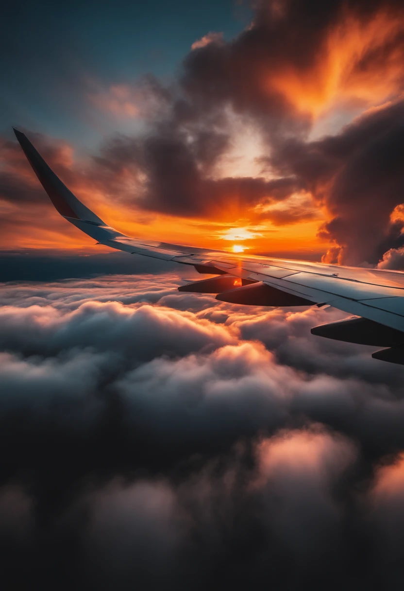 Close-up of cloudy sunset and airplane flying in the sky, Amazing skies, Amazing skies, Stunning sunset, brilliant sunset, A very colorful heaven, Amazing reflections of the sky, Colorful clouds, colorful sunset, Sunset clouds, Cloudy sunset, Glowing clouds, fire in the sky, Fire reflection, Spectacular sunset, Beautiful sunset, Colorful sky, Fire from the sky