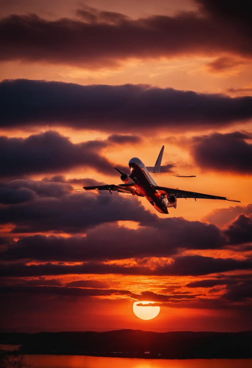 Close-up of cloudy sunset and airplane flying in the sky, Amazing skies, Amazing skies, Stunning sunset, brilliant sunset, A very colorful heaven, Amazing reflections of the sky, Colorful clouds, colorful sunset, Sunset clouds, Cloudy sunset, Glowing clouds, fire in the sky, Fire reflection, Spectacular sunset, Beautiful sunset, Colorful sky, Fire from the sky