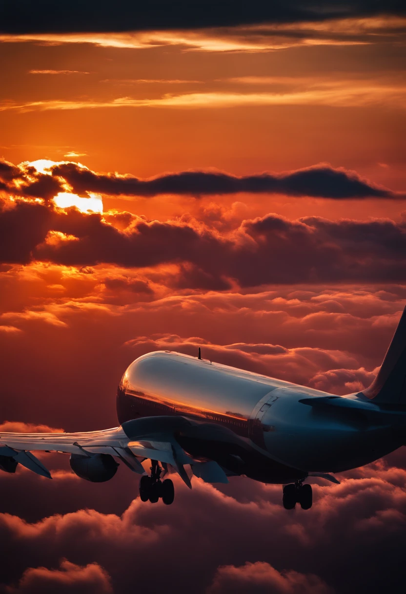 Close-up of cloudy sunset and airplane flying in the sky, Amazing skies, Amazing skies, Stunning sunset, brilliant sunset, A very colorful heaven, Amazing reflections of the sky, Colorful clouds, colorful sunset, Sunset clouds, Cloudy sunset, Glowing clouds, fire in the sky, Fire reflection, Spectacular sunset, Beautiful sunset, Colorful sky, Fire from the sky