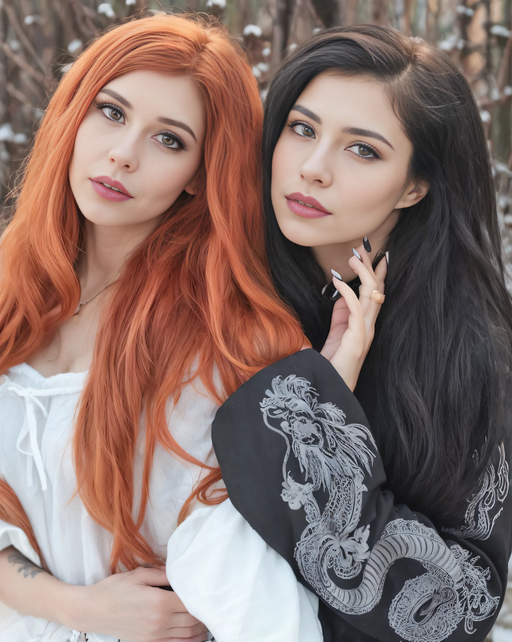 foto RAW, una pareja de mujeres una al lado de la otra, un retrato de Emma Andijewska, tumblr, international gothic, retrato de gemelas gemelas, gemelas gemelas, Sci-Fi Twin Twins (piel alta y detallada:1.2),8k UHD, DSLR, Soft lighting, alta calidad, Film grain, Fujifilm XT3