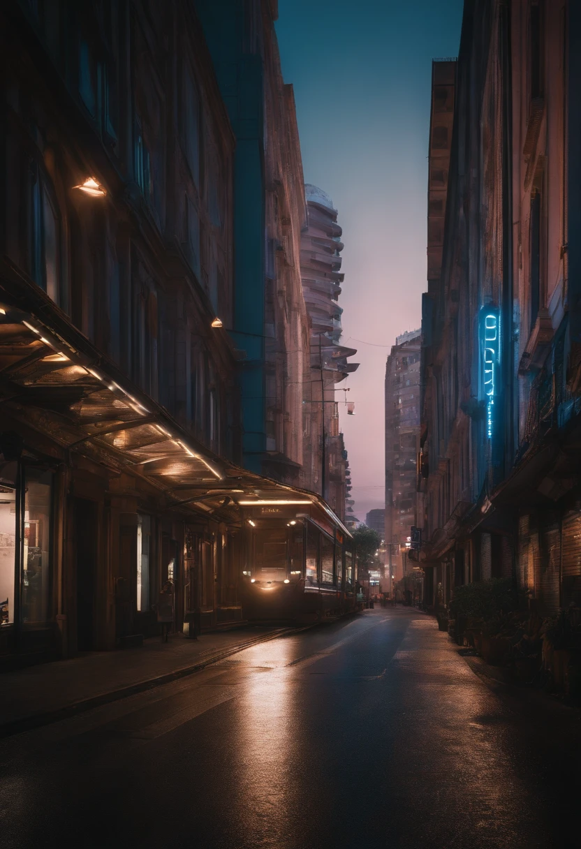 ((master part)),((best quality)),((High detail)),((Realistic,)) Cidade da era futurista, architectural streets, linhas de trem futuristas, Cyberpunk, Buildings, Noite, Cidade europeia, chuvoso, neon light