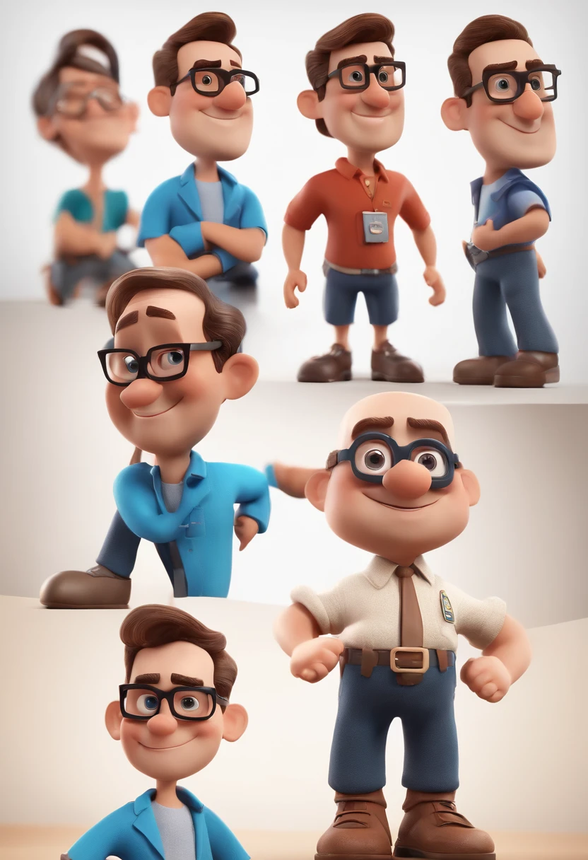 Cartoon character of a man with black glasses and a blue shirt, animation character, Caractere estilizado, animation style rendering, 3D estilizado, Arnold Maya render, 3 d render stylized, toon render keyshot, Personagem 3D, Personagem 3D, 3d rendering stylized, 3 d character render, personagem de desenho animado, Personagem de close up, Pose de personagem, (Estilo Pixar) (master part:1.2) (Bokeh) (best quality) (pele detalhada) (textura detalhada) (8k) (argila) (Cinematic lighting) (foco nítido