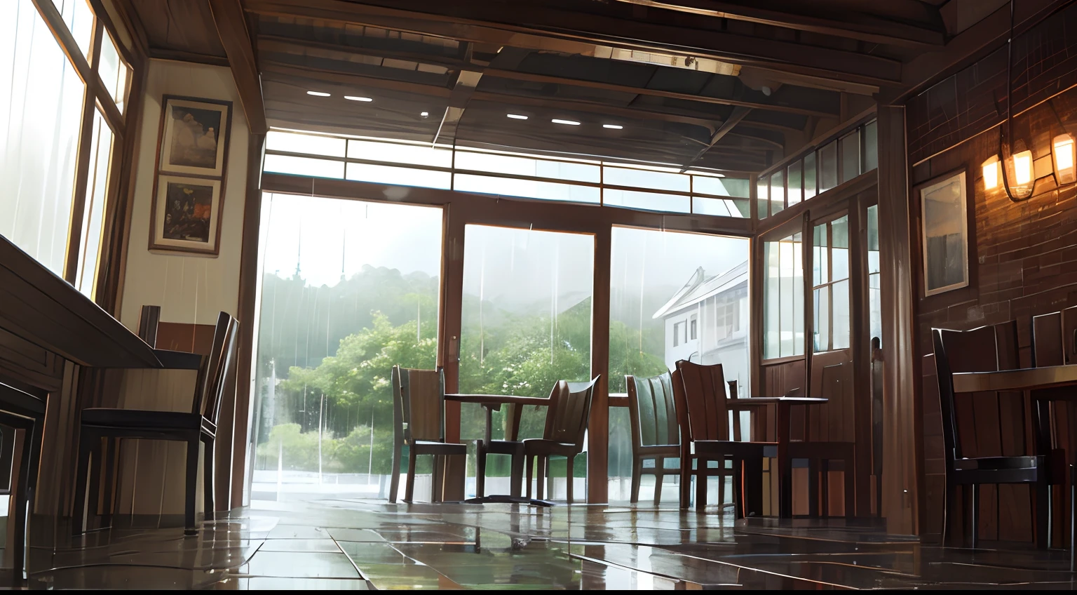 rainy day café landscape raining rainy day warm light café