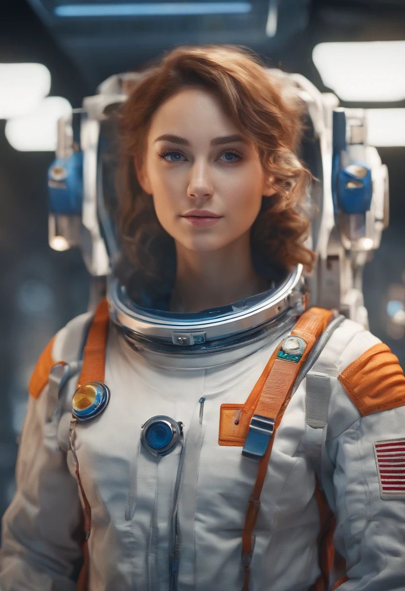 female astronaut j0rd7nj0n3s  in space, beautiful face, realistic photo, (portrait), [smoke], [haze], natural lighting, shallow depth of field, photographed on a Canon EOS-1D X Mark III, 50mm lens, F/2.8, (intricately detailed, hyperdetailed), ((RAW color)), sharp focus, HDR, 4k resolution, Cinematic film