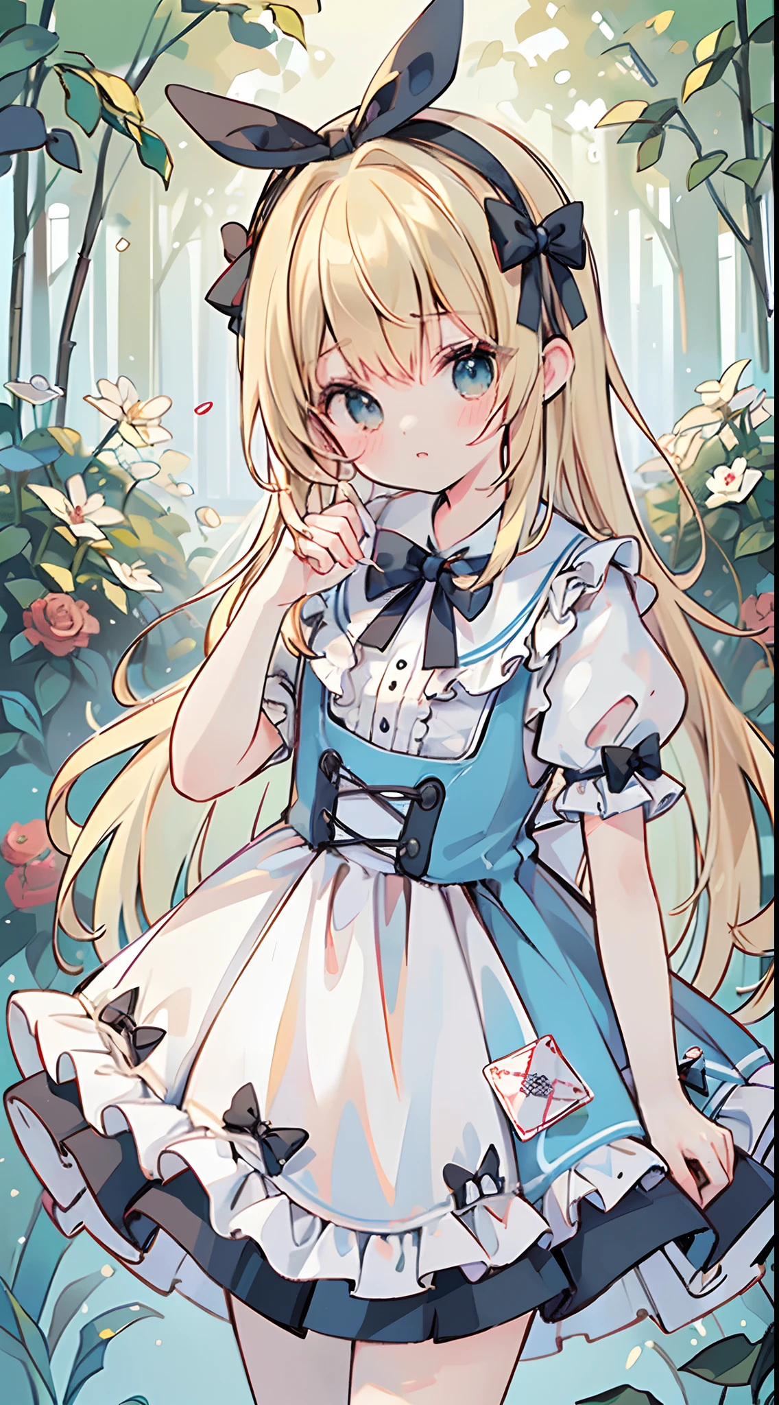 Anime girl in a blue dress with a rabbit ears and a bow - SeaArt AI