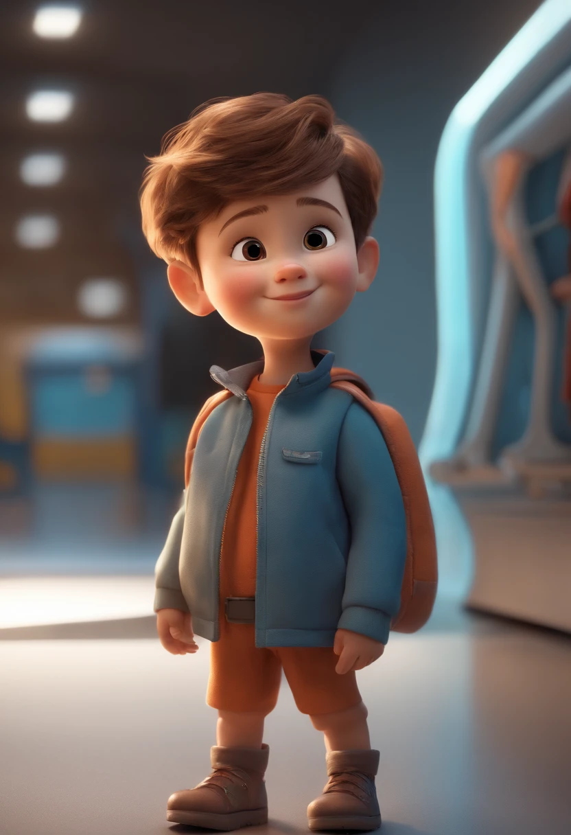 a happy cute standing short hair, vestindo uma fantasia espacial, , fundo branco, barnet, tom, Estilo Pixar, ..3d, desenhos animados, rosto detalhado, asymmetrical 16k
