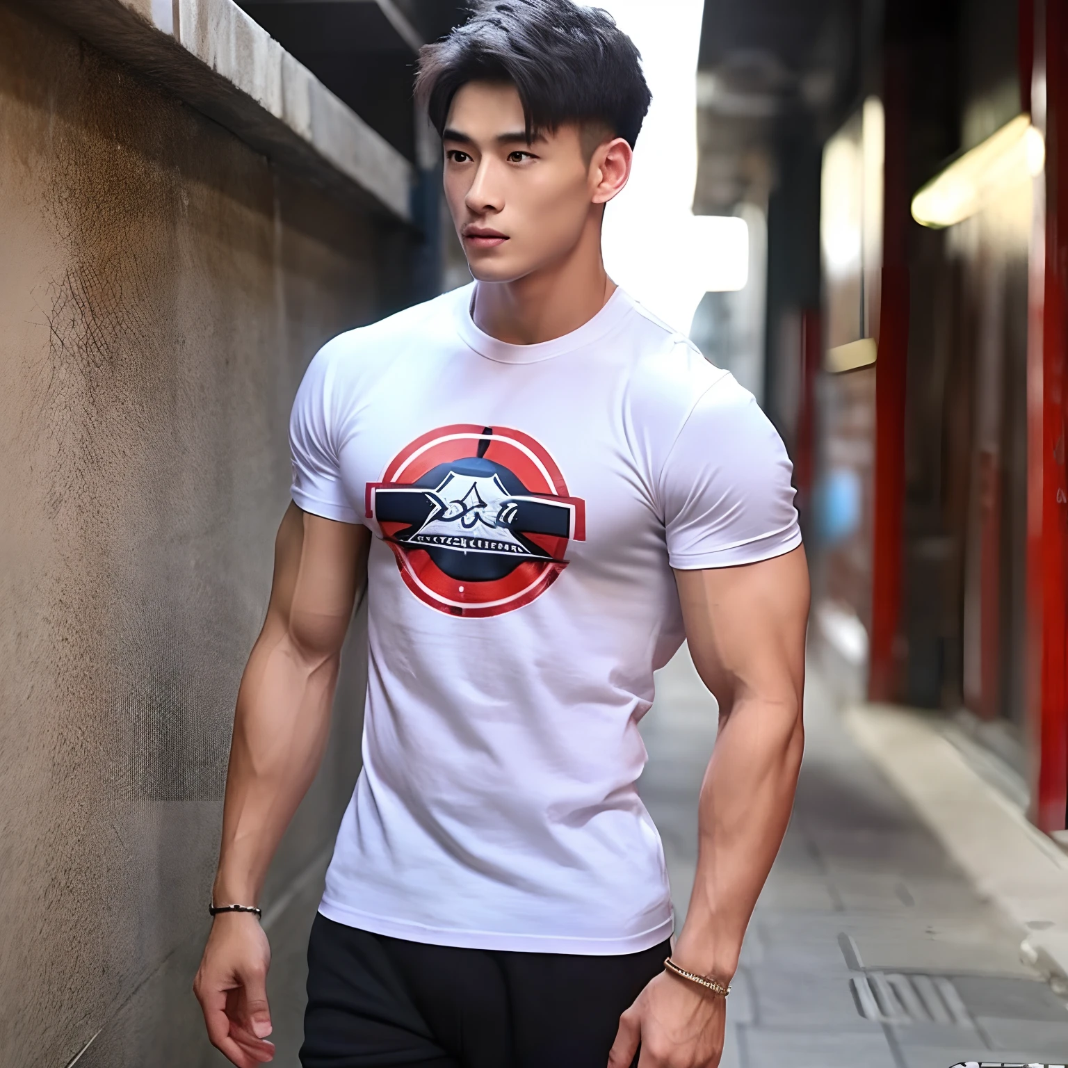 Dating a muscular boyfriend、asian human、夏天、tshirts、1人、full bodyesbian