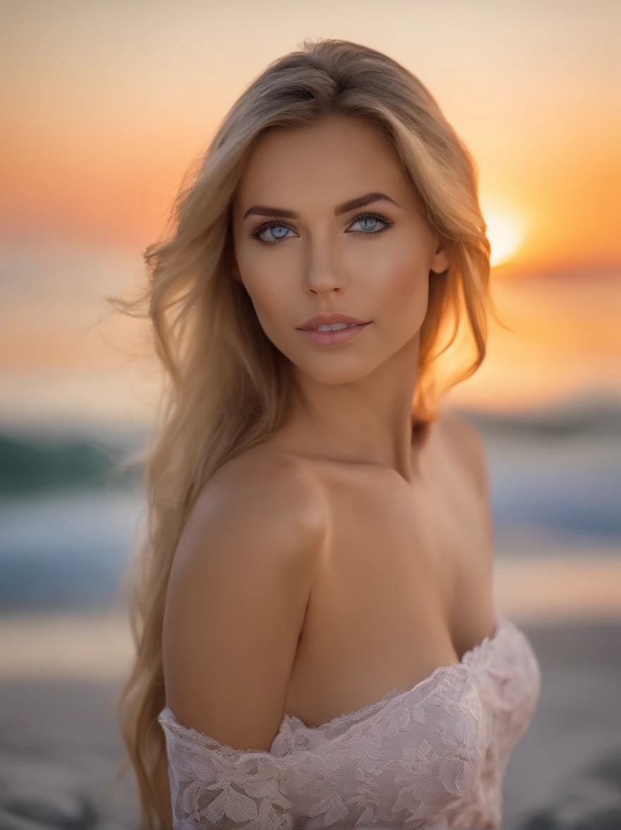 blonde woman with matching tank top and bikini bottom posing on a beach, fille sexy aux yeux bleus, Portrait Sophie Mudd, blur background, best quality, 1girl, Portrait de Corinna Kopf, cheveux blonds et grands yeux, selfie of a young woman, ohne Maquillage, maquillage naturel, Look directly into the camera, Visage avec Artgram, dezentes Maquillage, Superbe photo du corps entier, dans la chambre, Gros seins, Blonde, latina