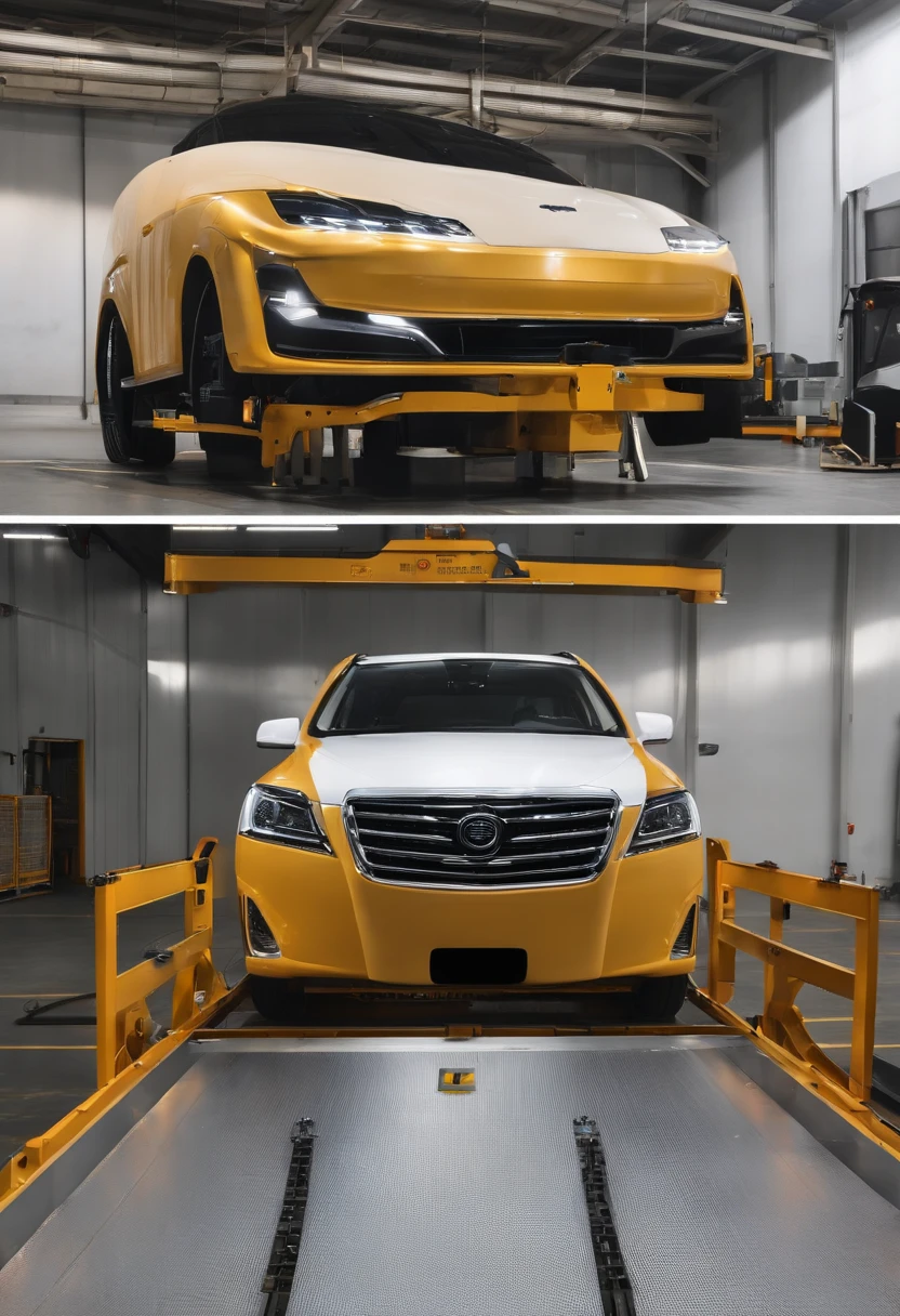 The equipment is used by the automated factory for the handling of heavy A GV vehicles ; The whole car is gold
Genus design;The dimensions are 3500 meters in length, width and height*2800m*500m;The roof has a length, width, and height of 3 2 0 0 mm * 2 5 0 0 mm * 8 0 mm pallets , The material of the pallet is metal , Four-week reverse processing;There are 6 mounting holes on the top surface of the pallet,The mounting holes are 30m round in size;⻋
Four warning lights are required on the periphery of the body,Runtime as a hint;There is a light in front of the car; It has a length of 80m at the rear of the vehicle*40mm detection port,The inspection port should be covered with clear glass;
