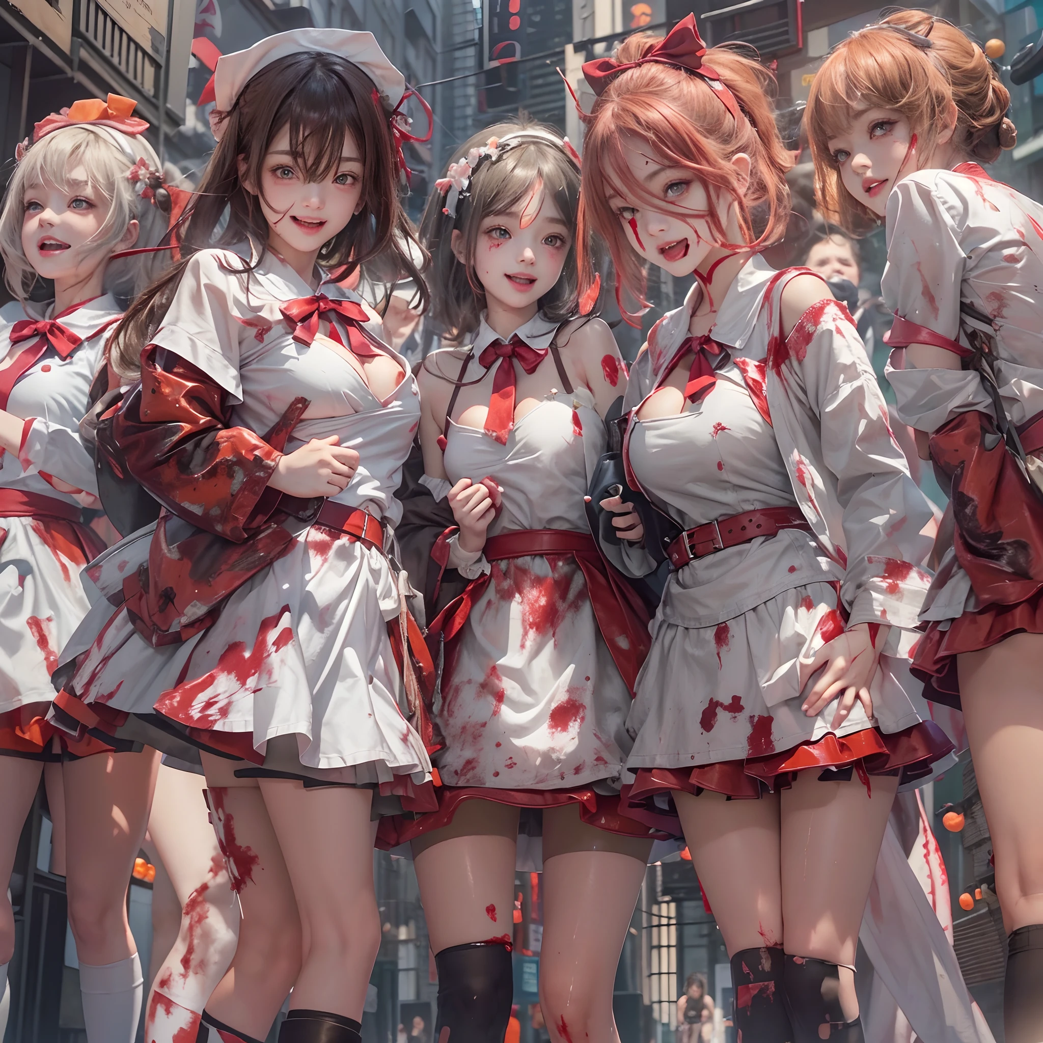 (((SFW, NSFW STILL SHOW, 12 Tiny Girls in a row:1.2, Shibuya Hachiko-mae scramble crossing on Halloween:1.2))), ((masterpiece:1.2, best quality, photorealistic:1.37)), { (Standing Full Body:1.2)|(from below:1.2) }, { bandaged full body | Cut-off Sailor Uniform }, { bandaged head | bandaged limbs | (( bleeding from pussy )) }, {((naked bandage))|metallic red nipple stickers}, {(bloody)|blood paste|(Blood-stained bandages| bloody inner thighs)}, ((Detailed KAWAII face, Detailed glistening ivory skin)), {Bustling street|Crossroads|(Passerby schoolgirls)| halloween| neon}, {(Childish:1.2|Gigantic Cleavage:1.37|Underboob:1.2)}, {Red leather high collar| Hair ornaments |shotgun|random hair colors}, {Floating hair|Strong wind|(((Ass focus, open thighs)))| flying magic | Skirtlift}, {(Kissing face to face)|:p|:d|laugh|sparkle|joyful|delighted|Drunk},extremely Detailed,