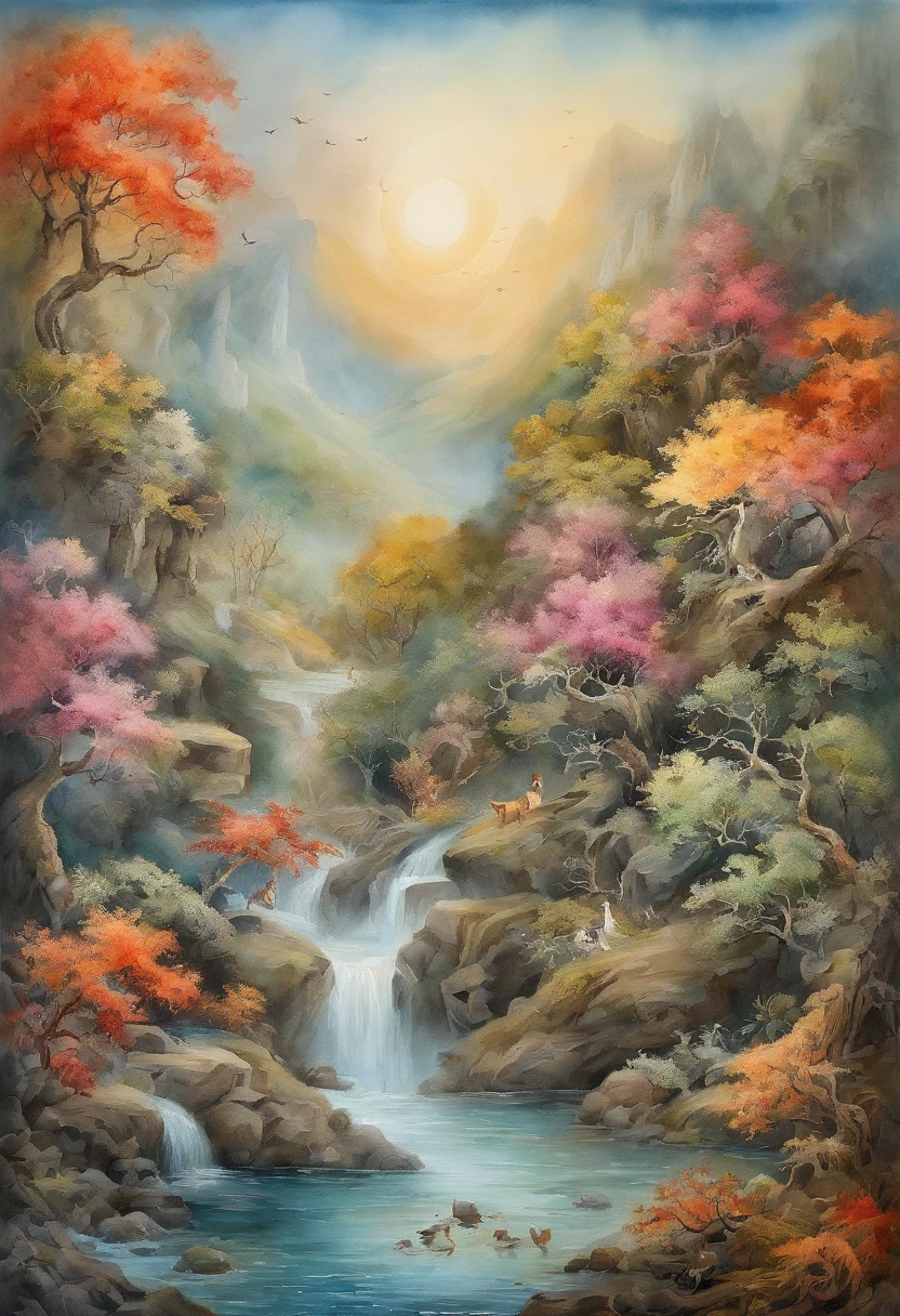 dream-state,hyper realisitc,Mountain and Sea Sutra,mythological beasts,Immortals