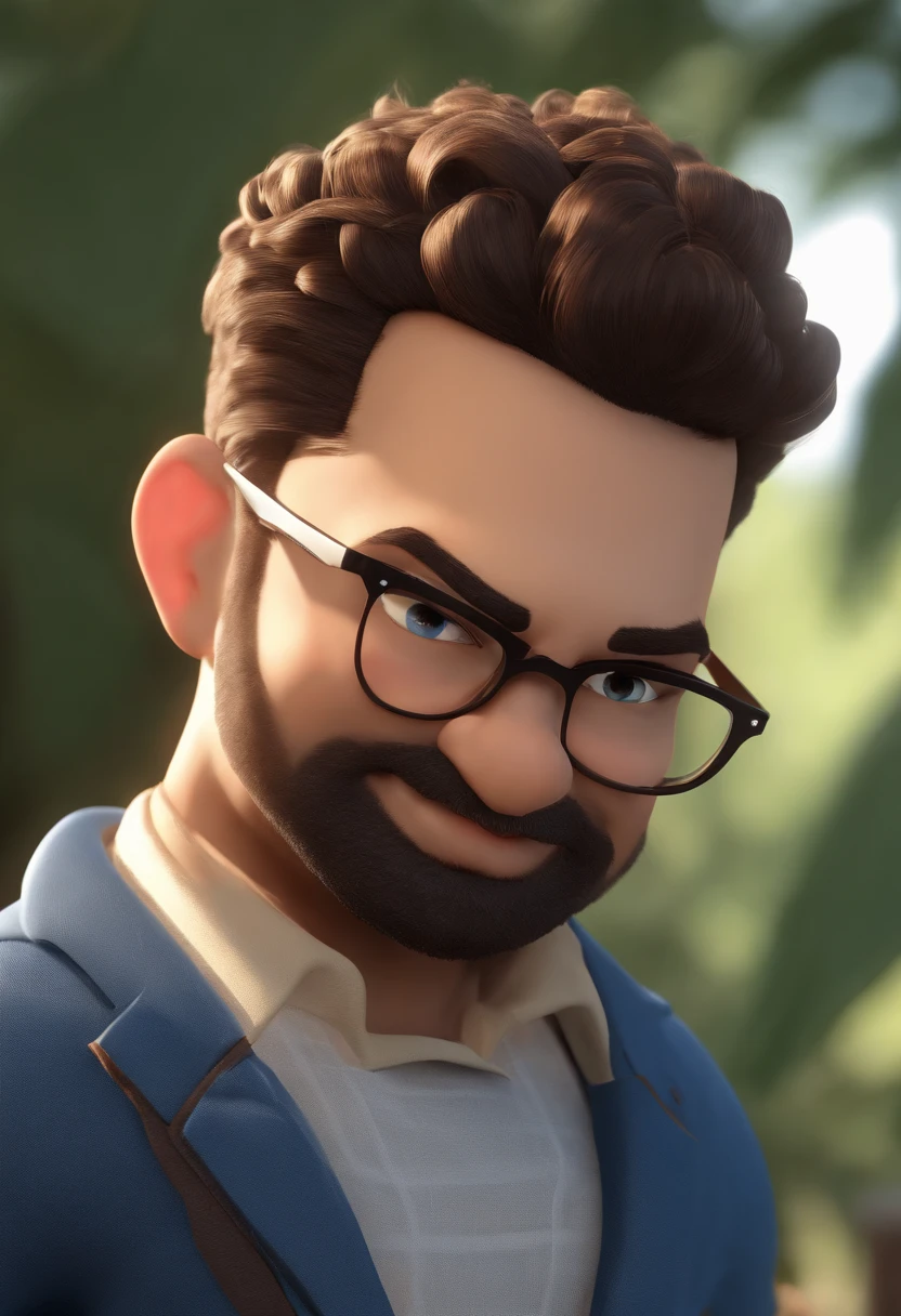 personagem dos desenhos animados de um homem jovem estilo pastor magro de cabelos castanhos extremamente curtos, barba grisalha , Brown eyes with blue-framed glasses, Wide lips praying with blue dress shirt animation character, Caractere estilizado, animation style rendering, 3D estilizado, Arnold Maya render, 3 d render stylized, toon render keyshot, Personagem 3D, Personagem 3D, 3d rendering stylized, 3 d character render, personagem de desenho animado, Personagem de close up, Pose de personagem, (Estilo Pixar) (master part:1.2) (Bokeh) (best quality) (pele detalhada) (textura detalhada) (8k) (argila) (Cinematic lighting) (foco nítido