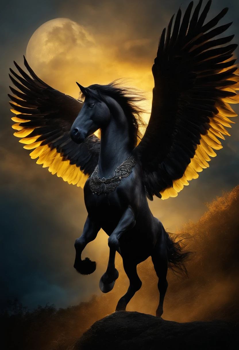 Black Pegasus, fundo maori, raios amarelos