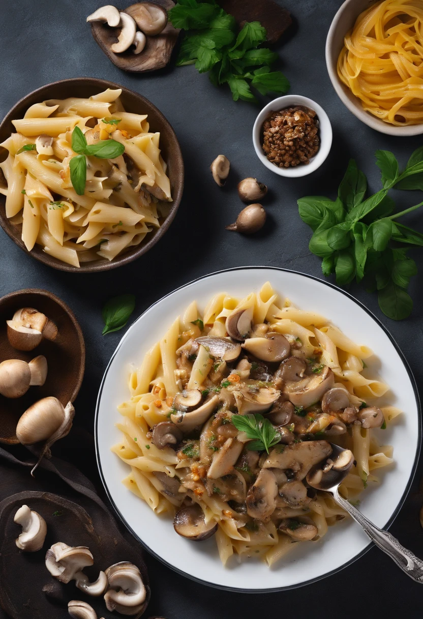 A plate of delicious mushroom chicken pasta