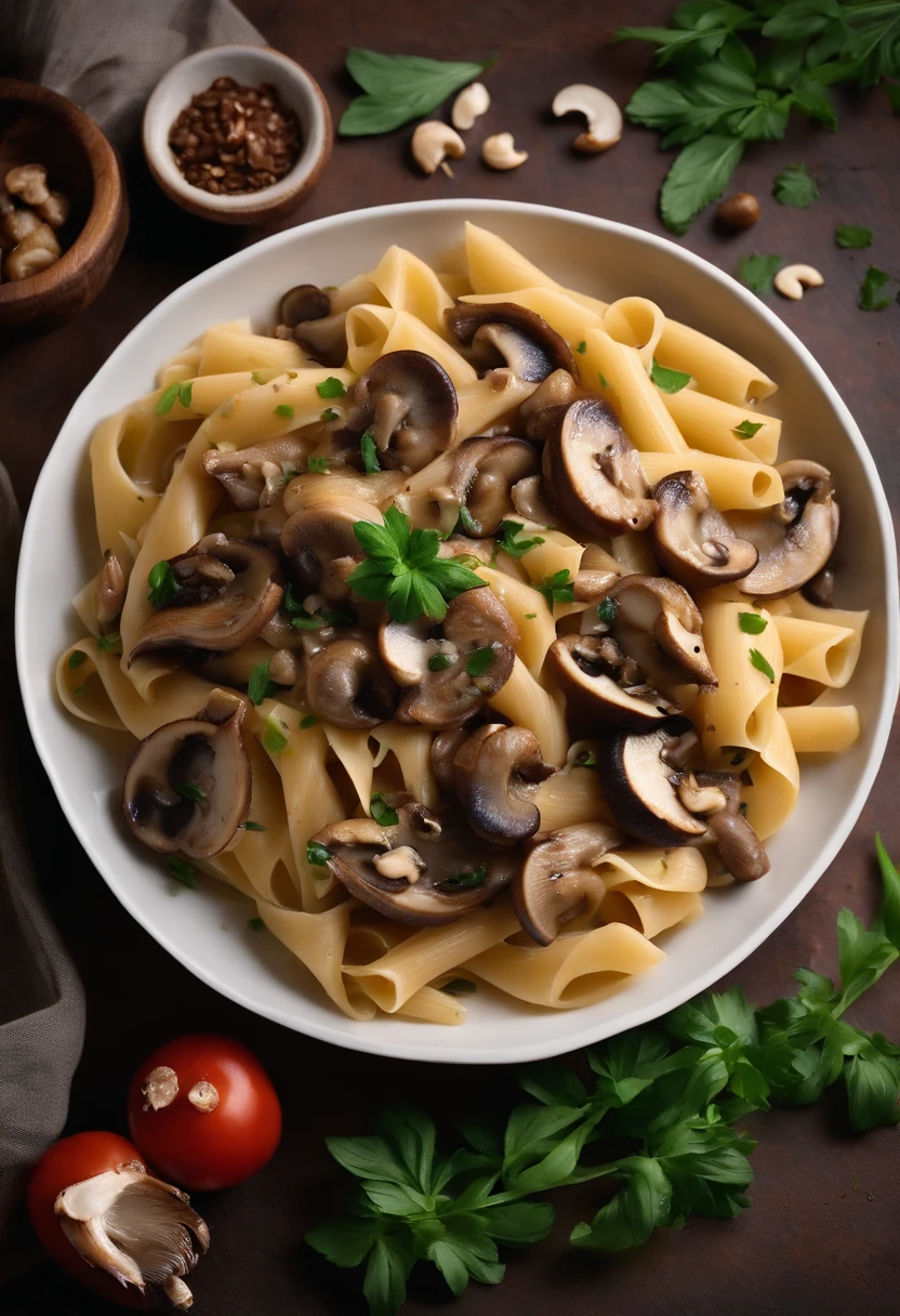 A plate of delicious mushroom chicken pasta