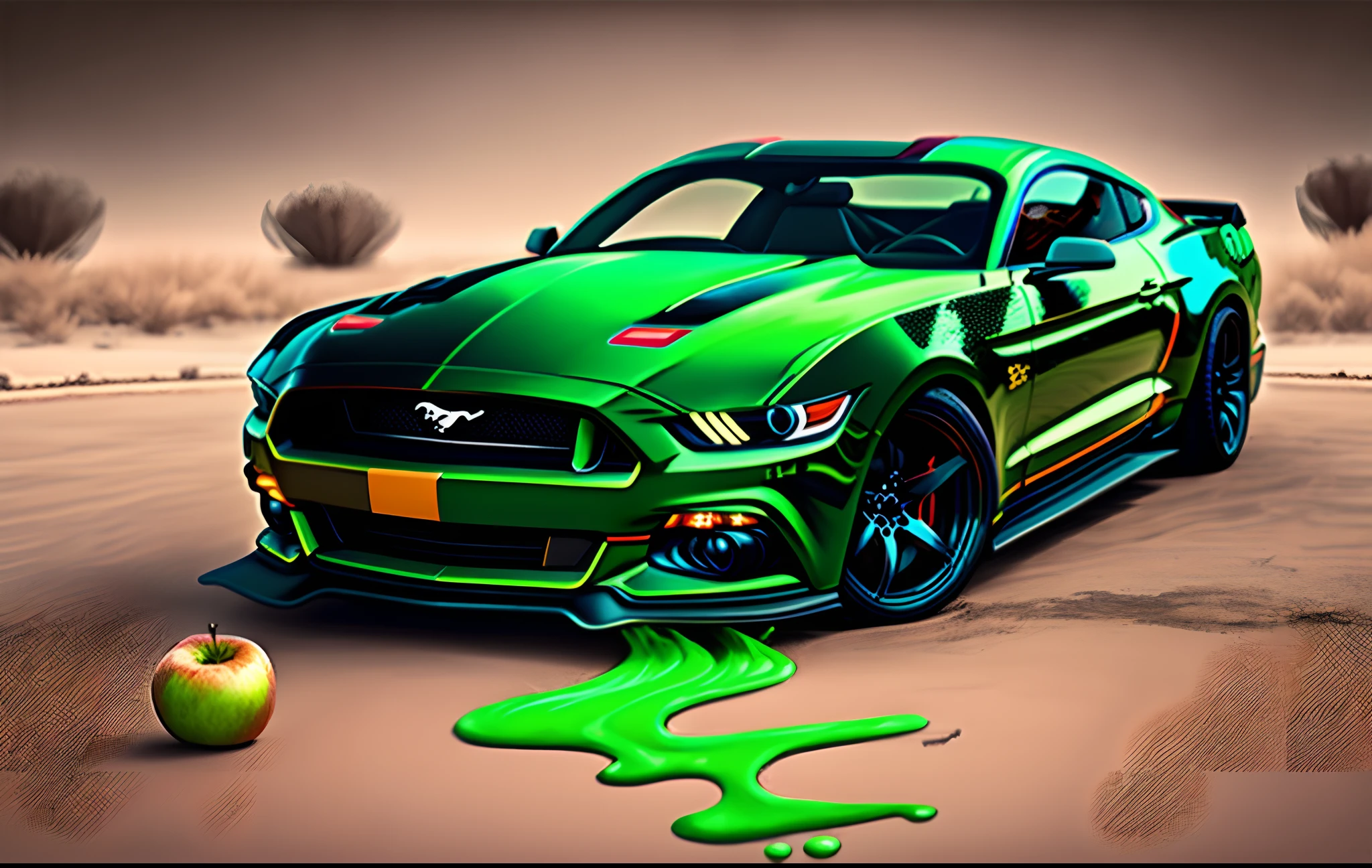 Photo ford mustang 2018 vert pomme avec fumee verte