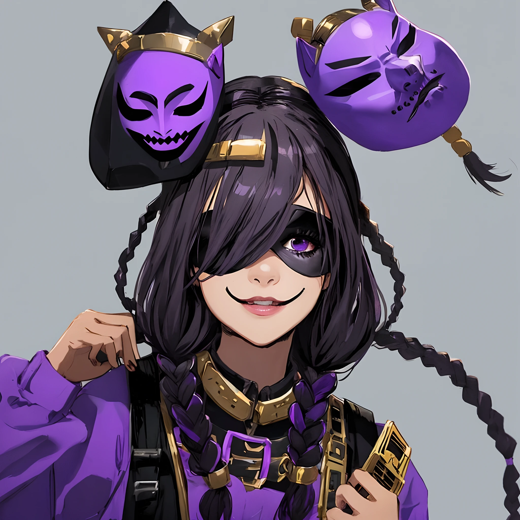 ((female ninja)), masterpiece image, high resolution image, ((((purple skull mask covering mouth and jaw))))