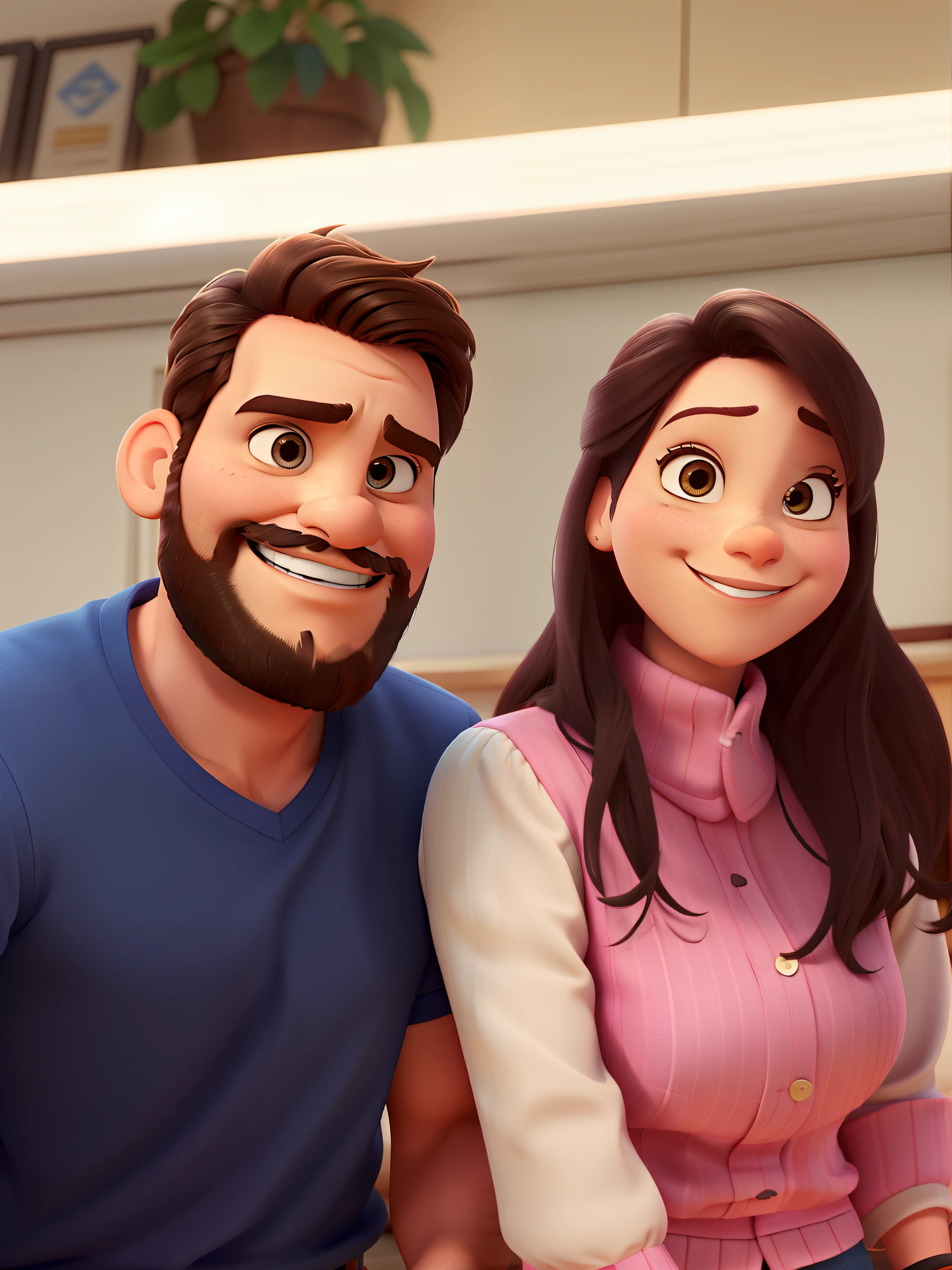 casal homem com barba e mulher no estilo Disney Pixar, alta qualidade, melhor qualidade