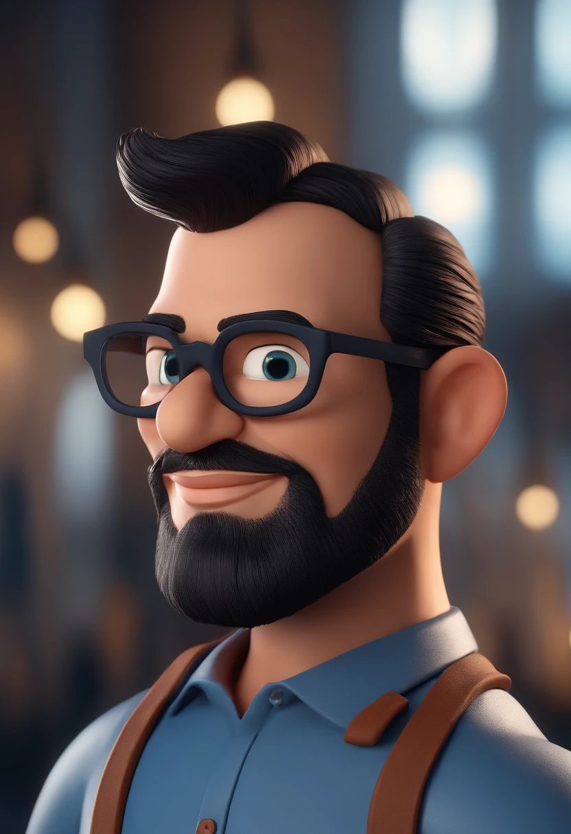 Cartoon character of a man with black glasses and a blue shirt, animation character, Caractere estilizado, animation style rendering, 3D estilizado, Arnold Maya render, 3 d render stylized, toon render keyshot, Personagem 3D, Personagem 3D, 3d rendering stylized, 3 d character render, personagem de desenho animado, Personagem de close up, Pose de personagem, (Estilo Pixar) (master part:1.2) (Bokeh) (best quality) (pele detalhada) (textura detalhada) (8k) (argila) (Cinematic lighting) (foco nítido