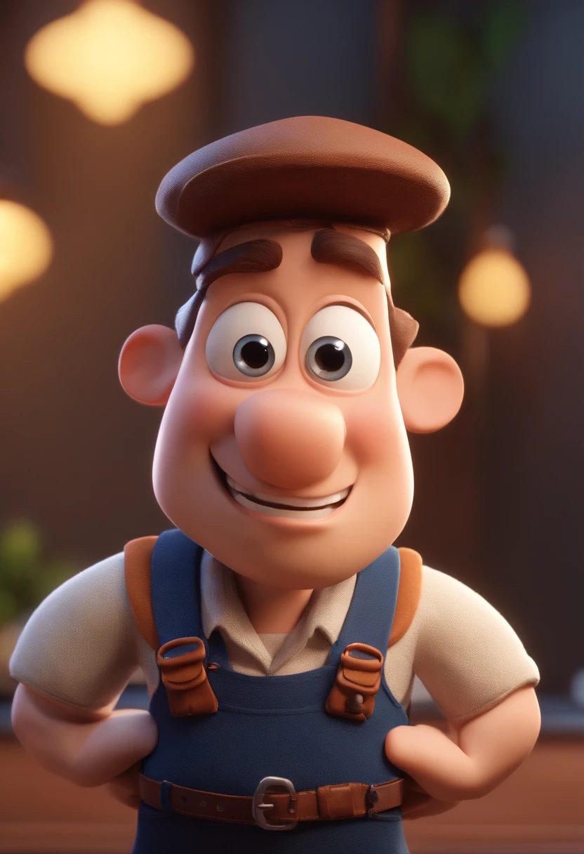 Cartoon character of a man with white dolman and cook hat, arms crossed,animation character, Caractere estilizado, animation style rendering, 3D estilizado, Arnold Maya render, 3 d render stylized, toon render keyshot, Personagem 3D, Personagem 3D, 3d rendering stylized, 3 d character render, personagem de desenho animado, Personagem de close up, Pose de personagem, (Estilo Pixar) (master part:1.2) (Bokeh) (best quality) (pele detalhada) (textura detalhada) (8k) (argila) (Cinematic lighting) (foco nítido
