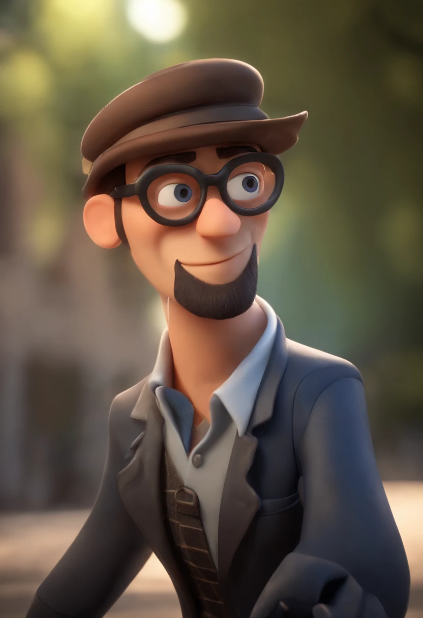 Cartoon character of a man wearing black glasses and a blue shirt, um personagem animado, Caractere estilizado, animation style rendering, 3D estilizado, Arnold Maya render, 3 d render stylized, toon render keyshot, Personagem 3D, Personagem 3D, 3d rendering stylized, 3 d character render, personagem de desenho animado, Personagem de close up, Pose de personagem, (Estilo Pixar) (master part:1.2) (Bokeh) (best quality) (pele detalhada) (textura detalhada) (8k) (argila) (Cinematic lighting) (foco nítido，Senta e vaza a parte superior do corpo