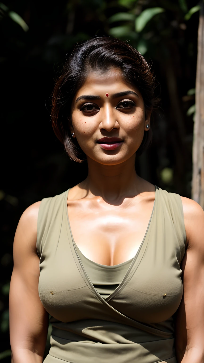 Face mix of Manju Pathrose aka Manju Sunichen, mascular Woman and Nayanthara, Woman doing exercise, Highest quality, (dramatic lighting:0.7), masterpiece, high angle shot, perky breast, big tight breast, RAW photo of (pale 45 year old military Special Force woman with short hair, mascular woman with heavy physique, looking up at the viewer), cute, Extremely sweat, (wearing sleeveless
square neck vest, thin cotton ), doing free hand excercise in a military camp in jungle, portrait, perfect face, alluring eyes, vivid detail, (highly detailed skin), freckles, sfw, (blue tint:0.6), (dirty:0.8), (bloody:0.7), key lighting, (backlighting:0.5), medium depth of field, photographed on a Canon 5D, 50mm lens, F/4 aperture, (hyperdetailed, intricate details), sharp focus, muted colors, 8k, absurdres, 8mm film grain, war photography