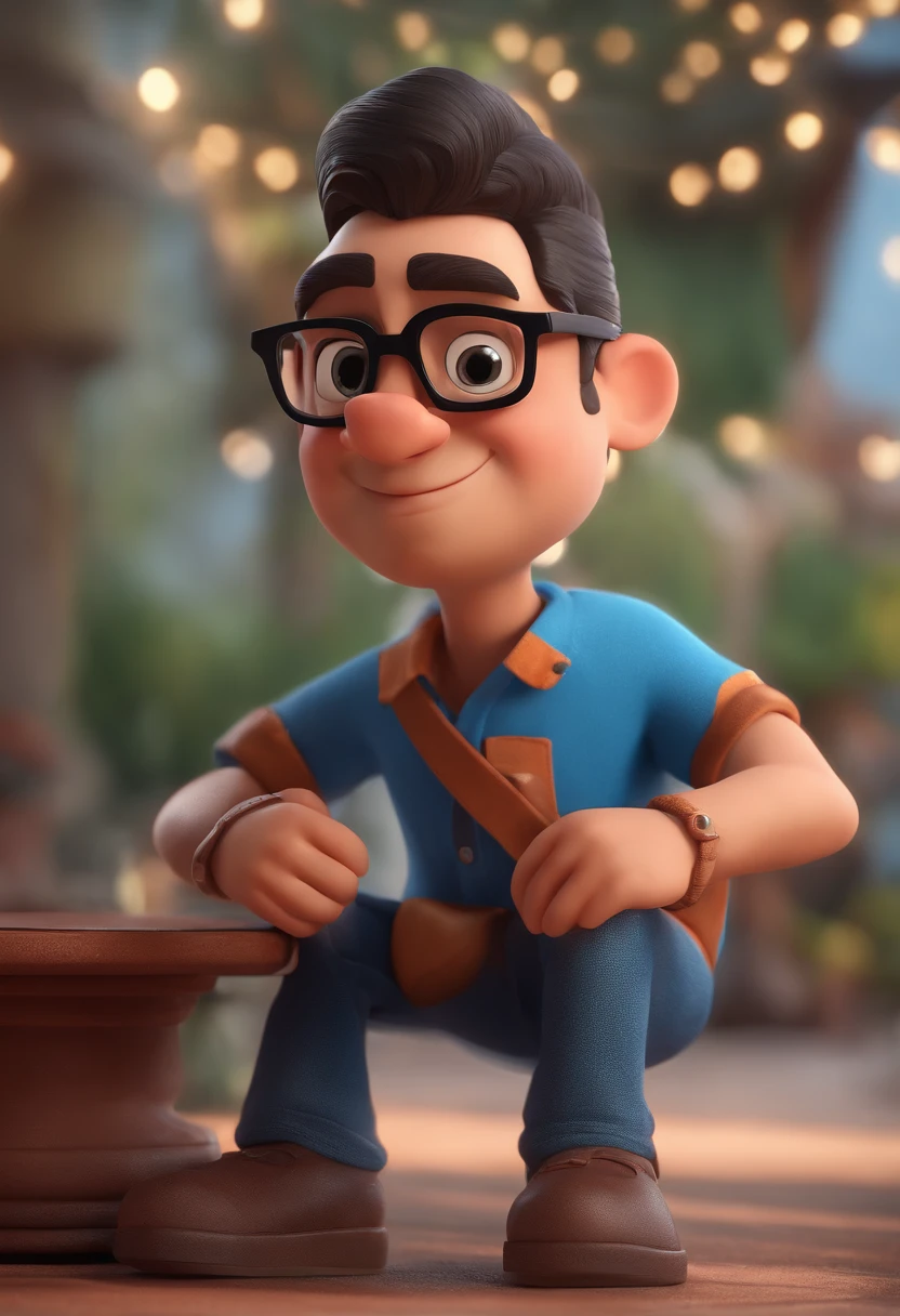 Cartoon character of a man with black glasses and a blue shirt, animation character, Caractere estilizado, animation style rendering, 3D estilizado, Arnold Maya render, 3 d render stylized, toon render keyshot, Personagem 3D, Personagem 3D, 3d rendering stylized, 3 d character render, personagem de desenho animado, Personagem de close up, Pose de personagem, (Estilo Pixar) (master part:1.2) (Bokeh) (best quality) (pele detalhada) (textura detalhada) (8k) (argila) (Cinematic lighting) (foco nítido