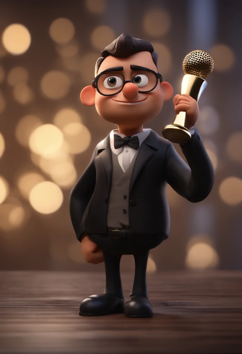 personagem dos desenhos animados de um homem com cabelos pretos e uma camisa preta, com um saxofone, animation character, Caractere estilizado, animation style rendering, 3D estilizado, Arnold Maya render, 3 d render stylized, toon render keyshot, Personagem 3D, Personagem 3D, 3d rendering stylized, 3 d character render, personagem de desenho animado, Personagem de close up, Pose de personagem,  (Estilo Pixar) (master part:1.2) (Bokeh) (best quality) (pele detalhada) (textura detalhada) (8k) (argila) (Cinematic lighting) (foco nítido