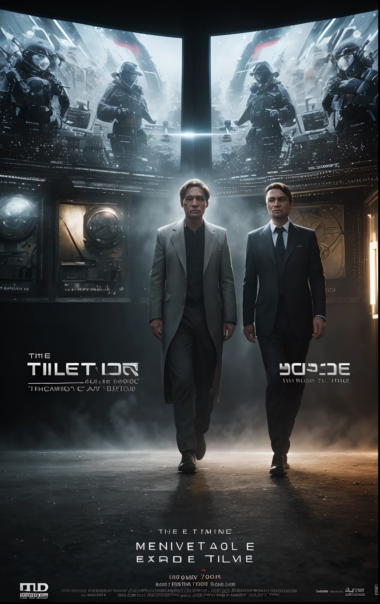 Prepare for a mind-bending cinematic experience with this captivating movie poster for a time travel thriller, suspense, thiller, time loop, fiction, unimaginable forces, time dust, time clock, creative, cinematic poster, poster contacts ns the name of the film and the other details, ultra HD