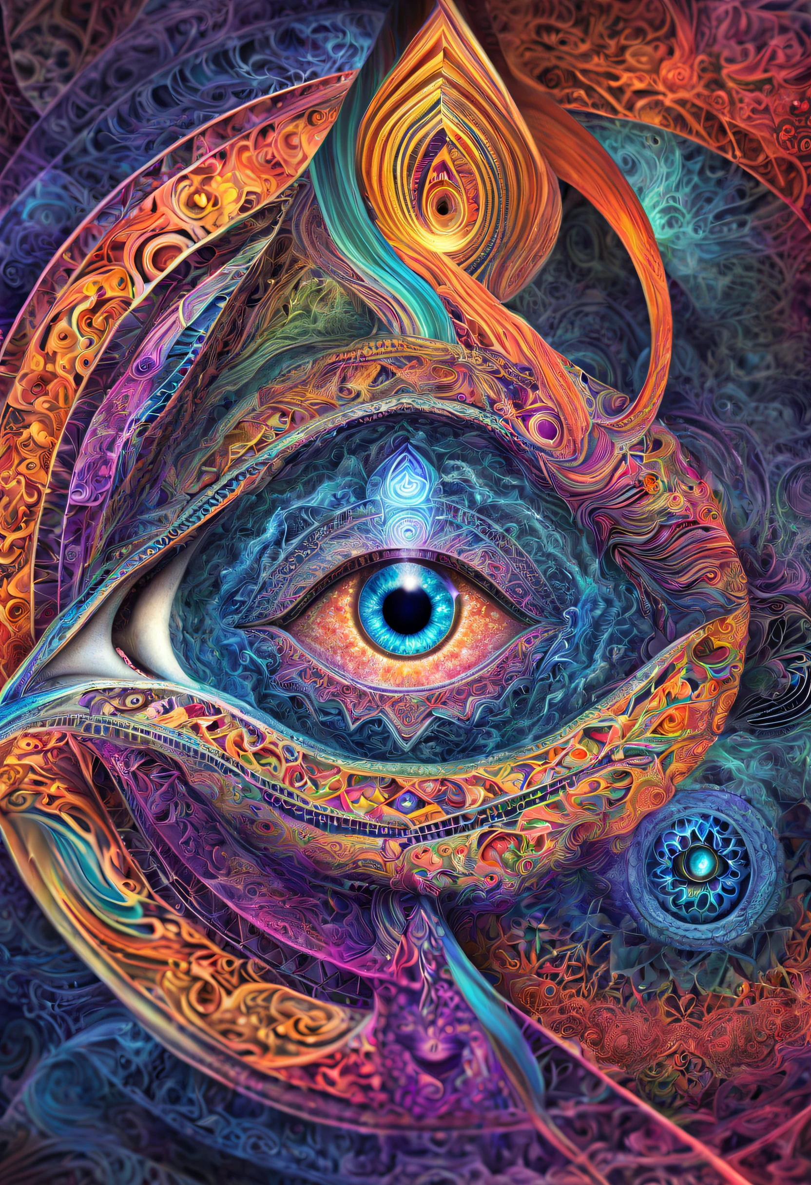 psychedelic art in drdjns style of a female eye, sacred geometrical patterns, hidden symbolism, intricate patterns, complex and detailed, masterpiece, 8k, hdr