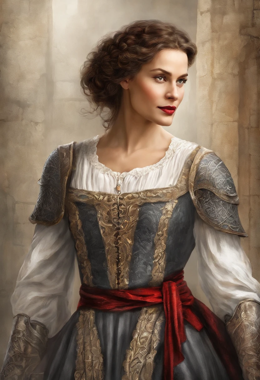 Portrait of a very beautiful medieval girl Mirena from the movie Dracula Untold (2014), female image of Mirena from the movie Dracula Untold (2014), rosto muito bonito e esguio de Sarah Gadon, Longasos cabelos loiros grossos, Seu cabelo brilha com ouro, Use trajes medievais europeus bonitos , Camisa de linho branco com mangas de cotovelo, Espartilho cinza escuro e apertado, Low and wide red leather belt around his Dracula Untold waist (2014), olhos azuis, dark grey eyeshadows on the eyelids, Longas, thick black eyelashes, sharp cheekbones, Beautiful sexy red lips, around the 15th century, the middle ages, esta mulher tem vinte e seis anos -