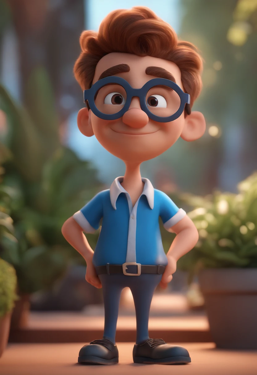 Cartoon character of a man with black glasses and a blue shirt, animation character, Caractere estilizado, animation style rendering, 3D estilizado, Arnold Maya render, 3 d render stylized, toon render keyshot, Personagem 3D, Personagem 3D, 3d rendering stylized, 3 d character render, personagem de desenho animado, Personagem de close up, Pose de personagem, (Estilo Pixar) (master part:1.2) (Bokeh) (best quality) (pele detalhada) (textura detalhada) (8k) (argila) (Cinematic lighting) (foco nítido