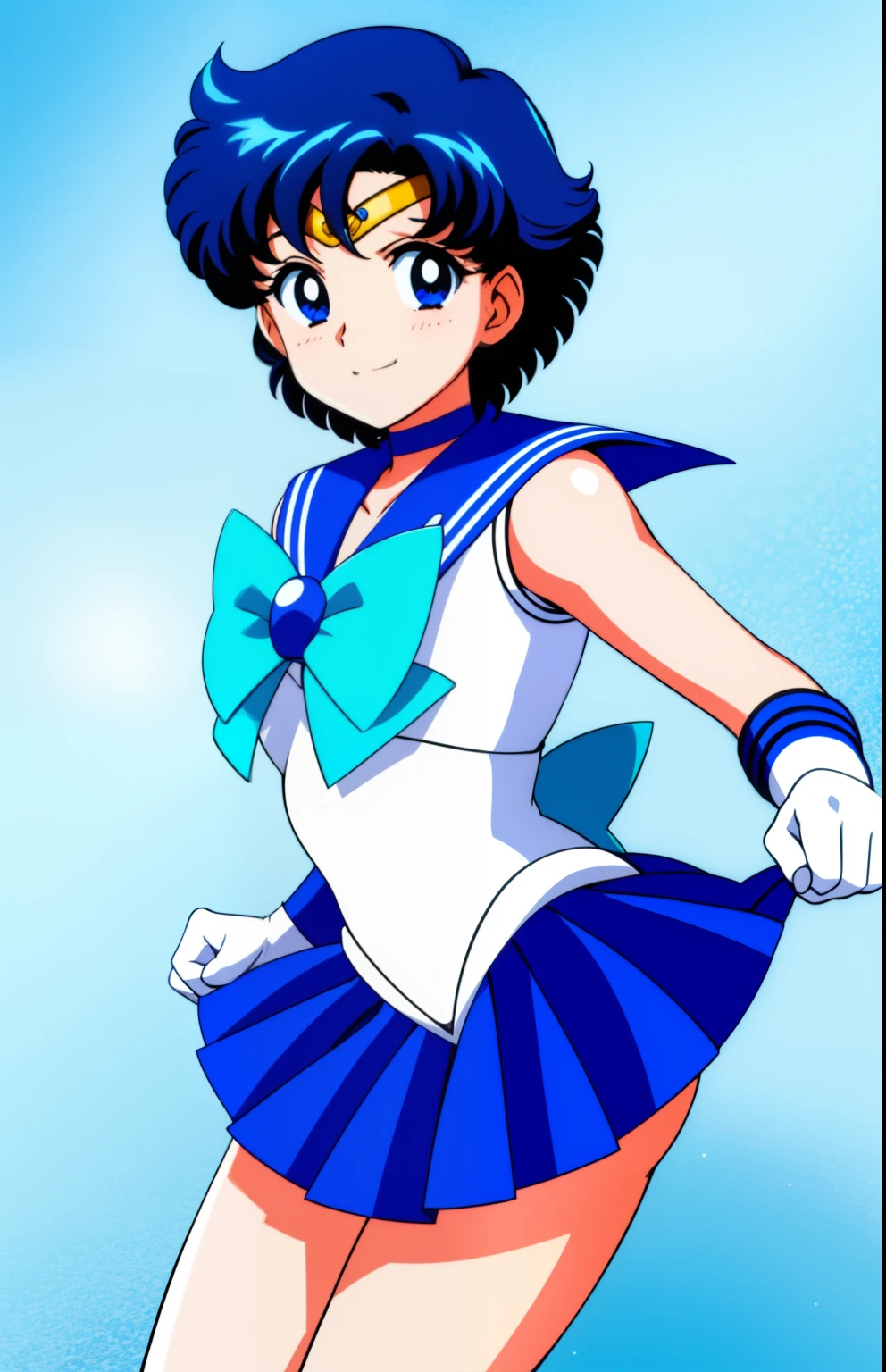 Anime Boy、Junior high school boys、gender change、gender change(Girls to boys)、Sailor Senshi Uniform、Sailor Mercury、solo、Ami Mizuno、Blue-eyed boy、Blue sailor collar、Sky blue bow tie、skirt、rating:safe、Blue choker、Magical Boy、Very short blue-haired boy、a blue skirt、bow、back_bow、circlet、white glove、elbowgloves、smile、blue_theme、white_theme、jewelry、open_mouth、White leotard、highleg leotard、robe blanche、blue_background、white_background、blush、official_style、耳Nipple Ring、aqua_background、cowboy_shot、a miniskirt、pleatedskirt、blue_bow、Muscular men、sky blue_bow、Bare shoulders、bare legs、(1990's\(styles\):0.9)