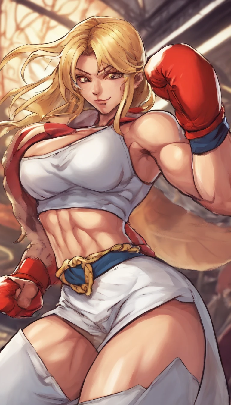 close-up areola slip,masterpiece, best quality, detailed:1.2),Perfect female body,1girl,Kratos, female focus,white long hair,(disgust),(blush),(scornful eyes),red lip,pale skin,off shoulder,tattoo,navel,thigh strap,boxing ring,breast curtains, gigantic breasts,areola_slip, sweatiest,panties,raised fist