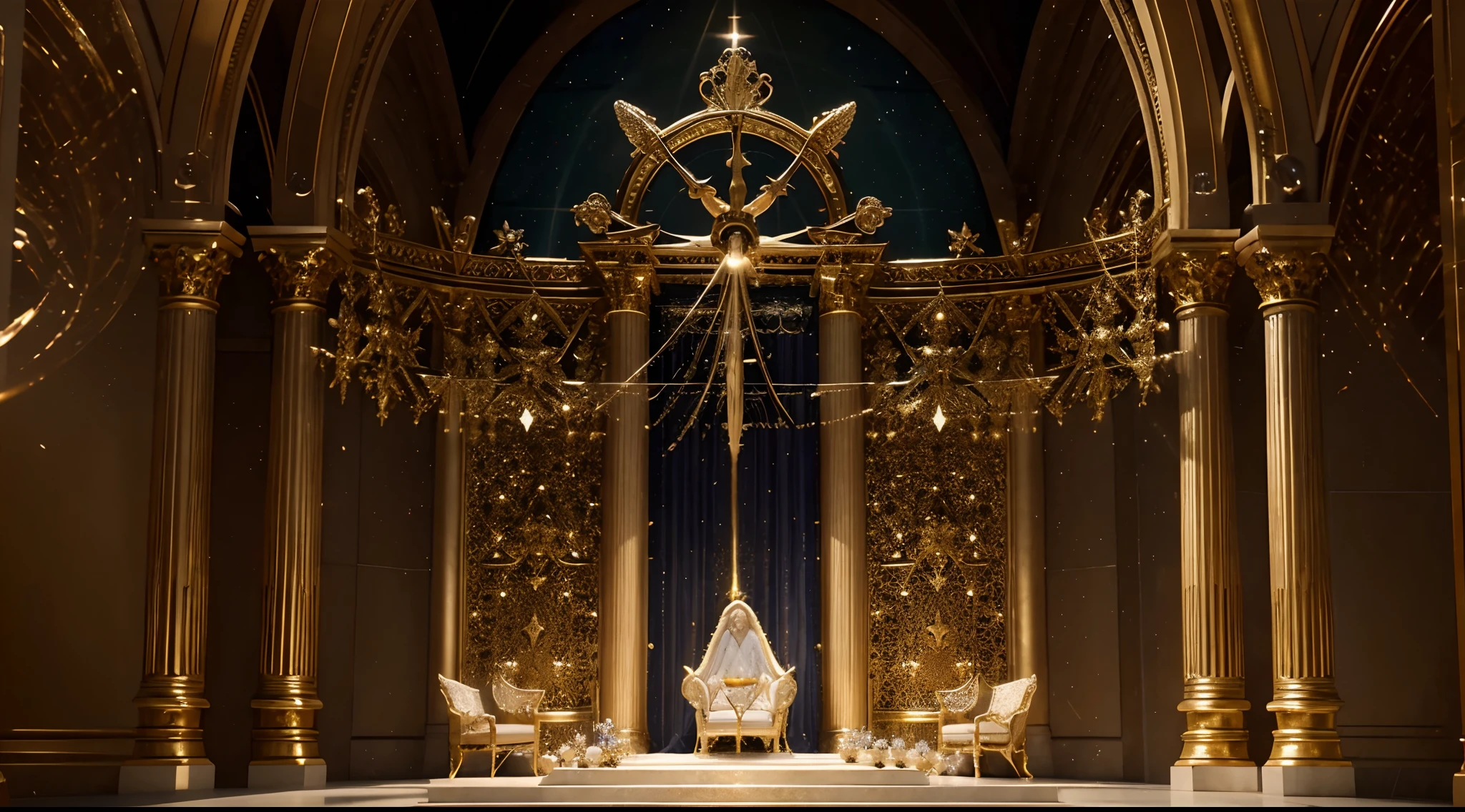 An image of a heavenly throne, surrounded by angels and archangels. The throne may be made of precious stones, representing the majesty of God. The angels can be singing or praising, representing the adoration that God receives, ultra hd, 8k, ultra realistic, cinematic