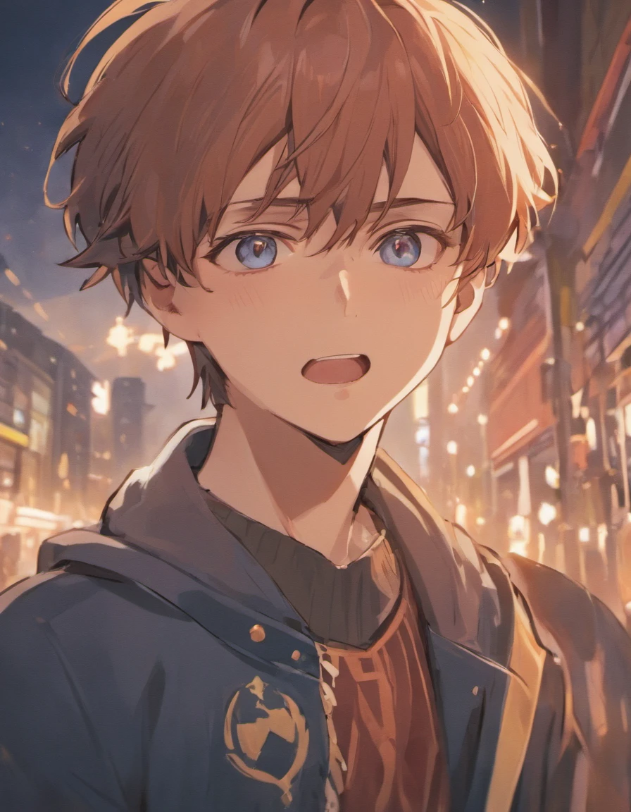 High Picture Quality,off-world,legendary,The face is slightly chubby and square,Young and handsome uncle,The brave,Comic texture,Handsome and neat beard,Slightly fat,In the city,Blue eyes full of hope,grin,Sophisticated,Mature and steady,affable,Warm expression,The camera angle is facing his face+Extremely detailed face