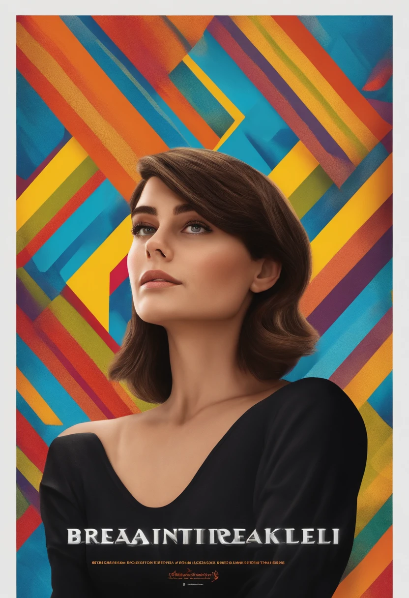 filme Marketing 2023 estilo filmes Pixar, Com nome "N - Marketing", poster, With short, lighter brunette hair and a black t-shirt in front of her crossed arms.
