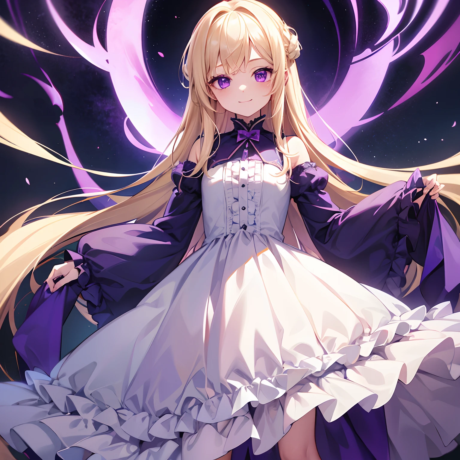 Cute little girl s、long、Smile、pale blond hair、Purple Eye、Cute Dresses、gotik、tobacco、、Straight hair、long、a blond、Purple Mesh、high-level image quality、An ultra-high picture quality、Clear picture、simple background、white backgrounid、8K、Lolita clothes、A dress with frills