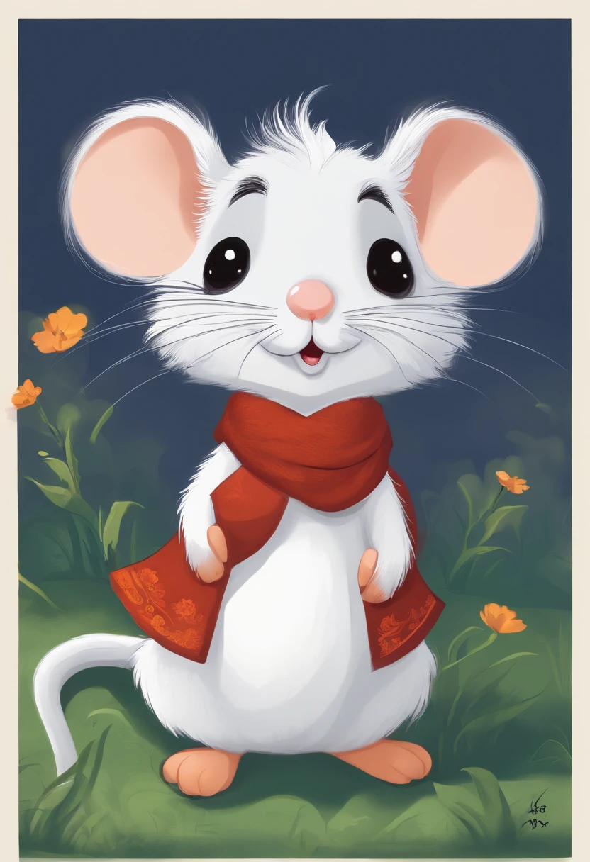 Small mouse，adolable，Shaggy，comic strip，White hair。