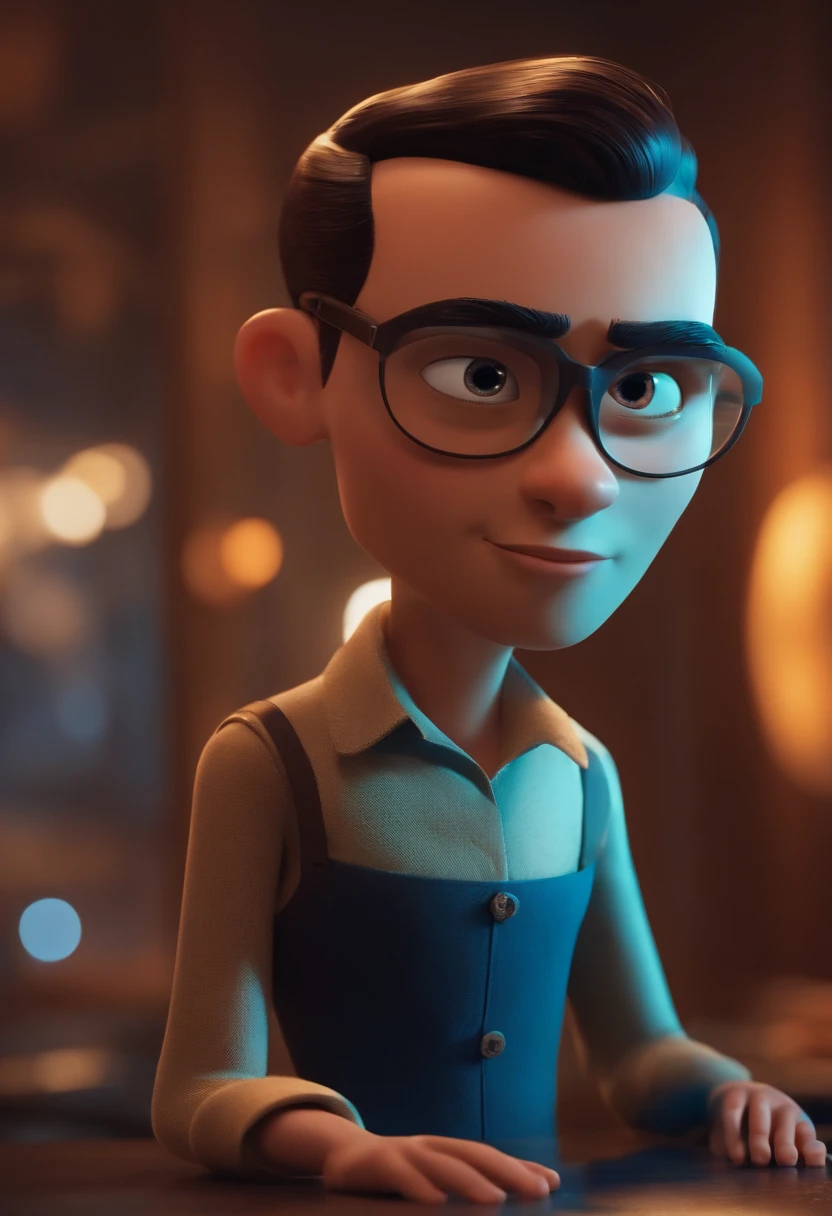 Um arquiteto de sonhos futurista, mas realista, inspired by Pixar animation, de perto. The character takes center stage with captivating facial expressions, oferecendo um toque de irrealidade.