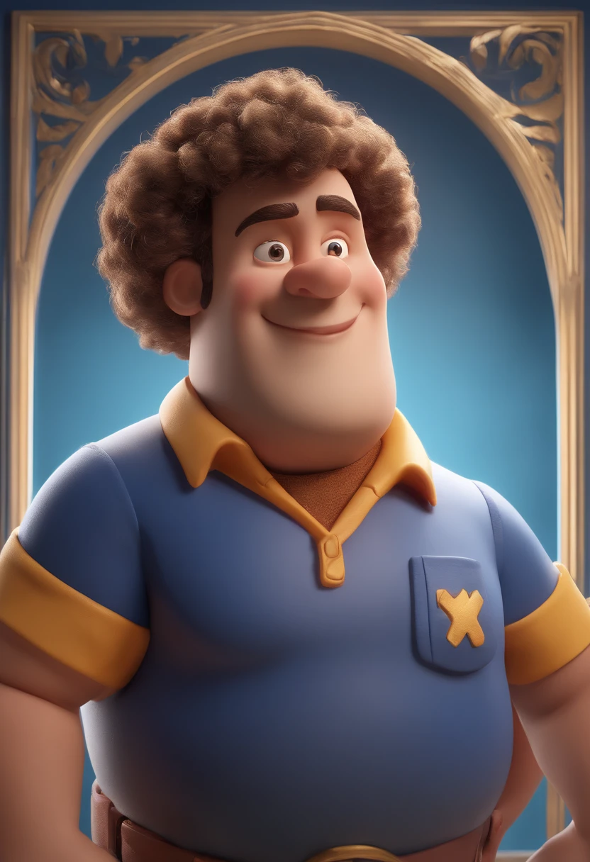 personagem dos desenhos animados de um homem gordo com uma camisa azul, animation character, Caractere estilizado, animation style rendering, 3D estilizado, Arnold Maya render, 3 d render stylized, toon render keyshot, Personagem 3D, Personagem 3D, 3d rendering stylized, 3 d character render, personagem de desenho animado, Personagem de close up, Pose de personagem, (Estilo Pixar) (master part:1.2) (Bokeh) (best quality) (pele detalhada) (textura detalhada) (8k) (argila) (Cinematic lighting) (foco nítido