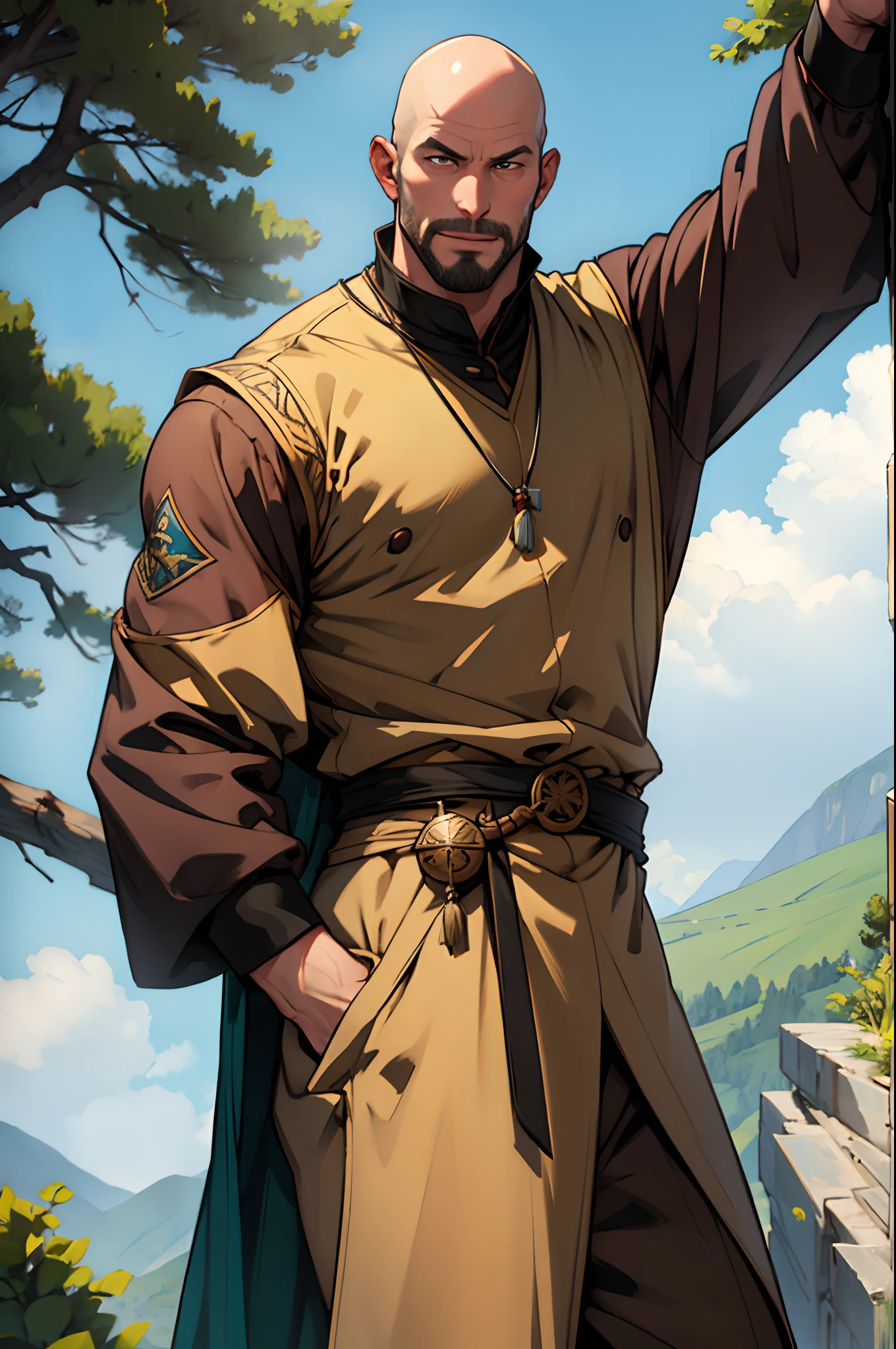 Huge bald man, ah high, in full height, educator, D&D.