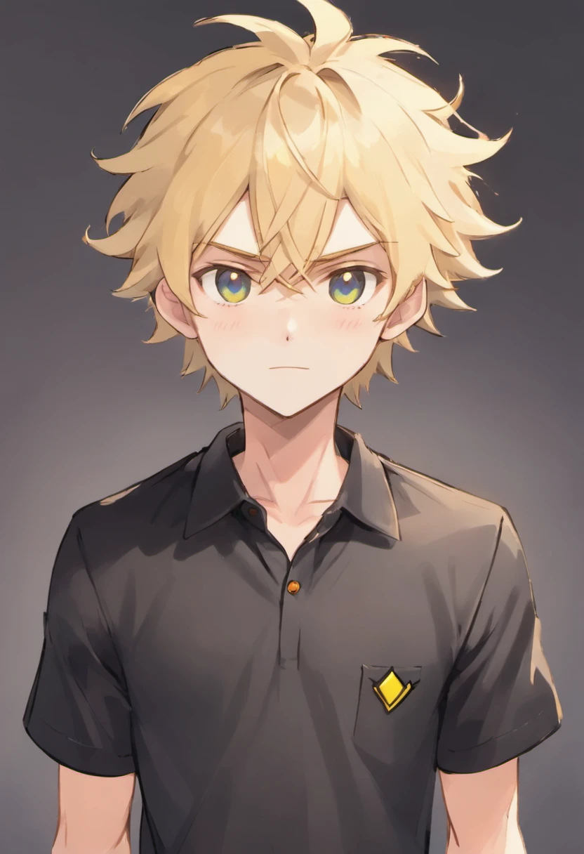 Pale skin and slender face. Ethnic Romanian with messy blonde hair and short beard. Vestindo um terno preto e camisa preta, with intense steaming almond eyes. Senso de poder e autoridade. A robust appearance. young man. olhos em camadas