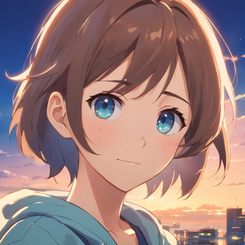High picture quality,The face is slightly chubby and square,Handsome boys,Comic texture,slightly fat big breasts,In the city,Blue eyes full of hope,grin,Sophisticated,Mature and steady,affable,Warm expression,The camera angle is right on his face+Extremely detailed face