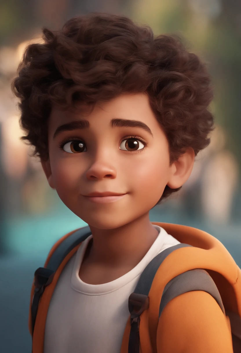 Image of a boy for a story in a YouTube video in Pixar format, He's the  allabester, He's the class leader, He's outgoing, Playful and gets up for a lot of things, cabelo curto