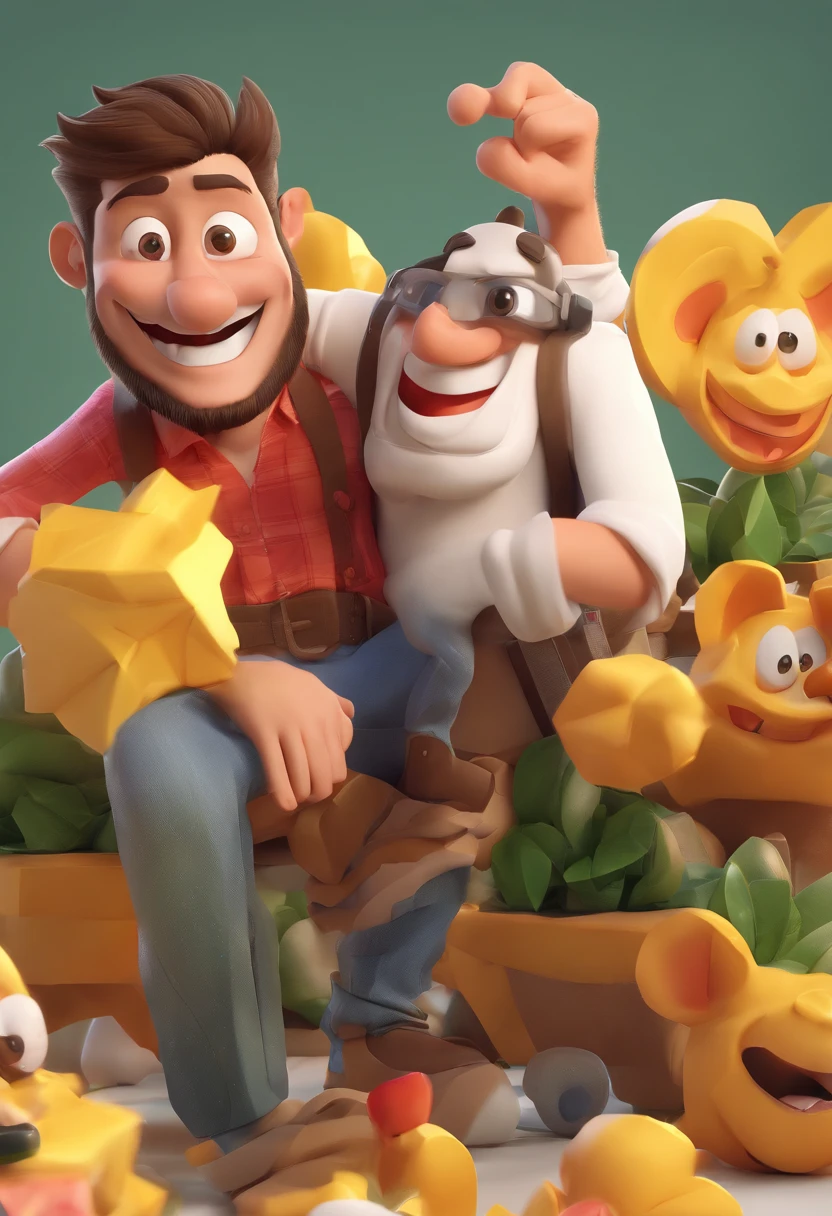 Smiling Man Illustration, sorriso insano, Homem de pele marrom com um sorriso gigante, happily smiling at the camera, sorriso atrevido, he's smiling, sorriso muito grande, Macho sorridente, foto de perfil headshot, rindo sorriso enorme, desenhando no estilo de Arte 3D, c4d, fundo de cor branco puro, estilo disney, estilo pixar render ilustracao Super Detalhe, 8k